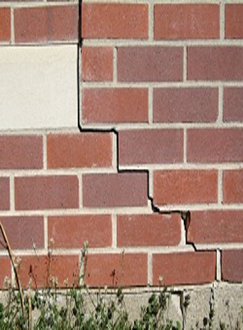 photo of a rotating foundation wall with cracks in Vineland