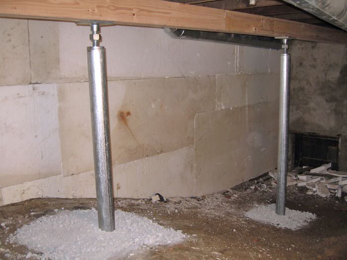 Crawlspace Helper Beam To Prevent The Joists From Sagging Http Www Indianacrawlspacerepair Com Crawl Space Structu Home Home Depot Closet House Foundation