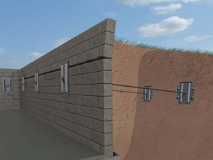 A graphic illustration of a foundation wall system installed in Reading