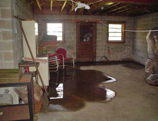 a flooded basement floor in a Bensalem home