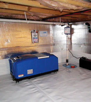 insulated crawl space with our energy efficient dehumidifier installed